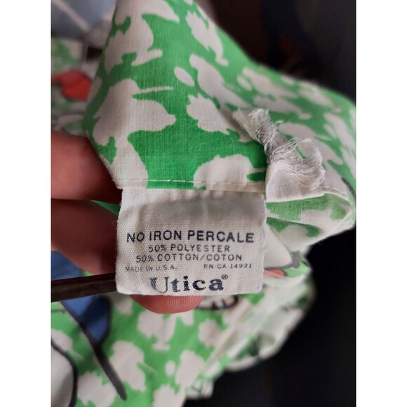 Snoopy Baseball Green White Twin Fitted Flat Pillow Sheet Set Vintage c. 1958 - Picture 3 of 14